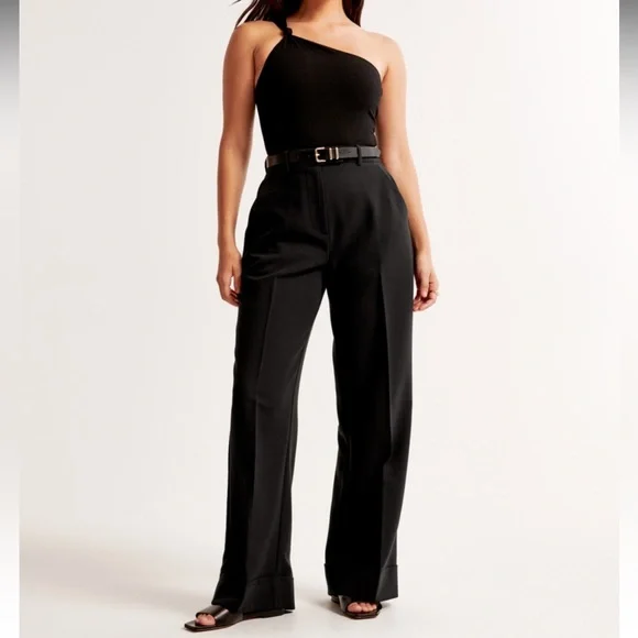 Abercrombie Cuffed Hem Tailored Wide Leg Pants - Picture 2 of 7